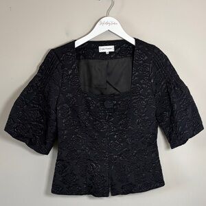 Anne Fontaine Jacket Womens Black Jacquard Brocade Floral Puff Sleeve 42 US 10